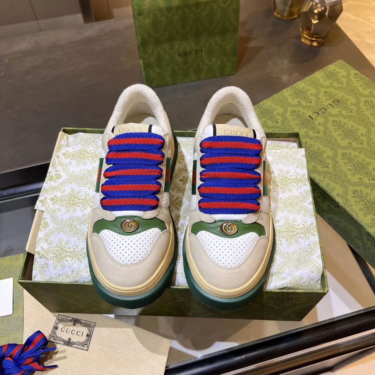 Gucci Screener Bege Branco Verde Vermelho Azul Sneakers Lifestyle 3