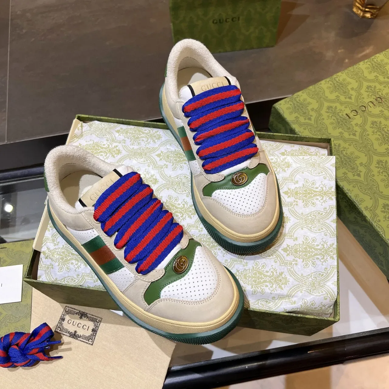 Gucci Screener Bege Branco Verde Vermelho Azul Sneakers Lifestyle 4