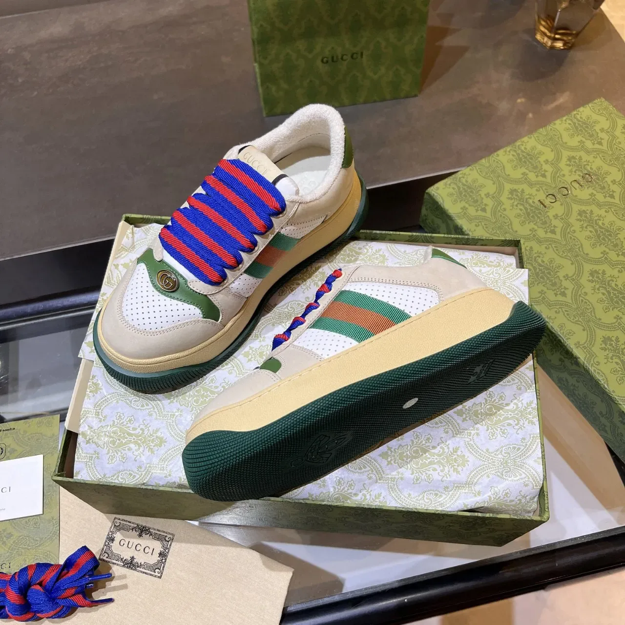 Gucci Screener Bege Branco Verde Vermelho Azul Sneakers Lifestyle 5