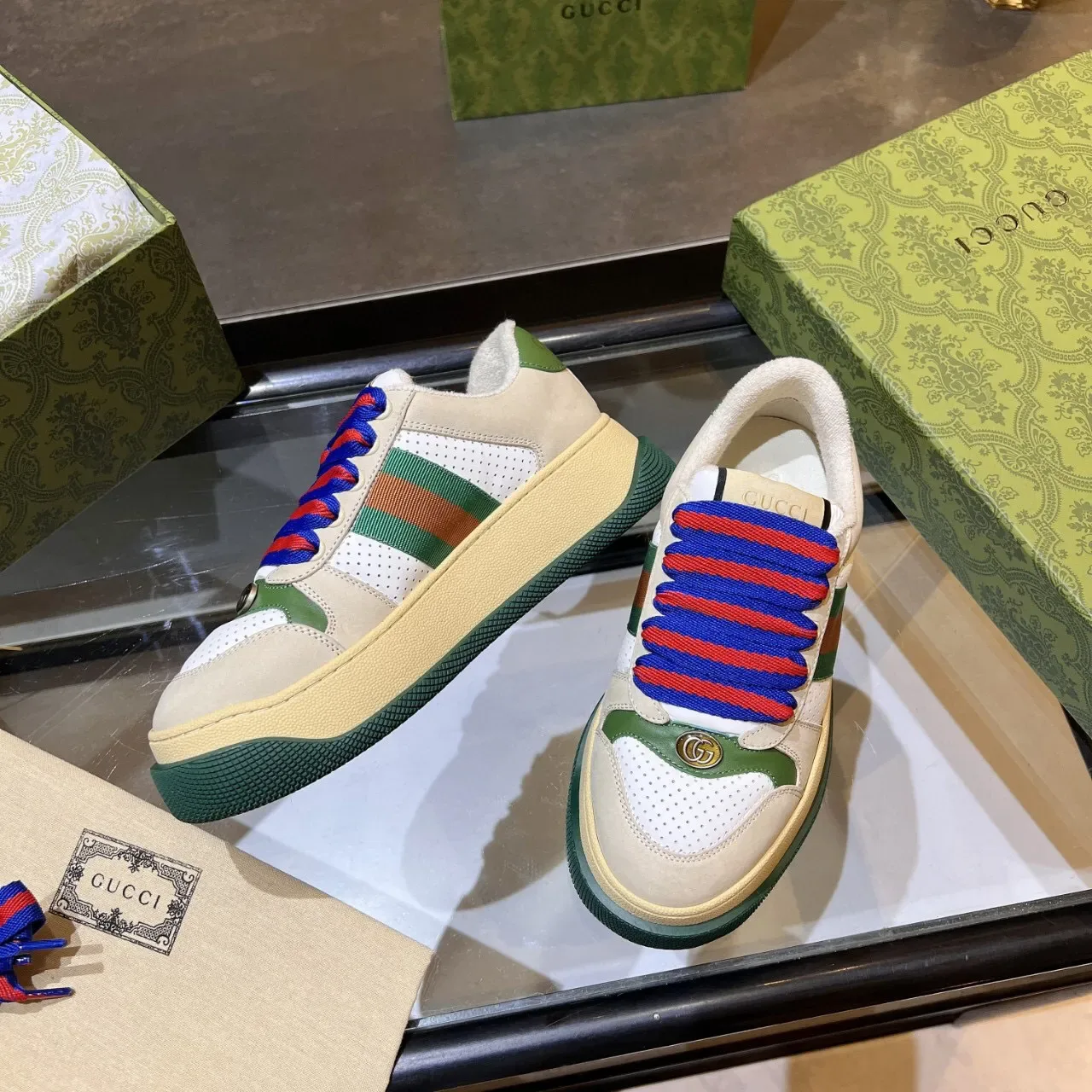 Gucci Screener Bege Branco Verde Vermelho Azul Sneakers Lifestyle 8