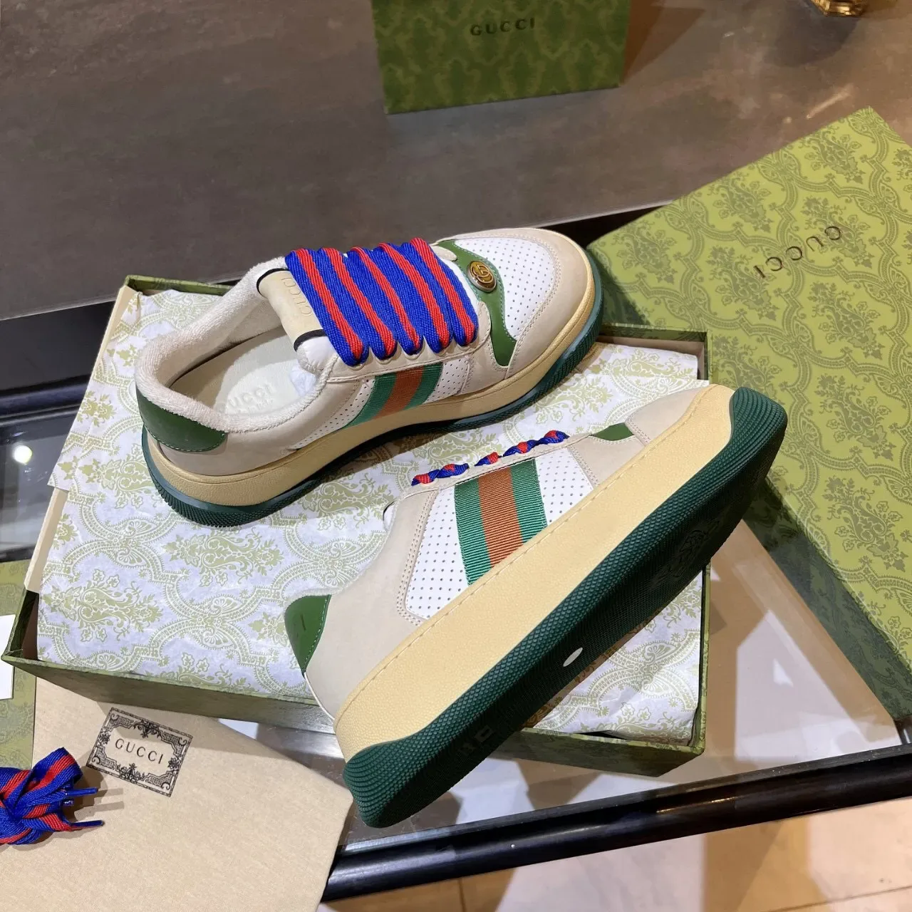 Gucci Screener Bege Branco Verde Vermelho Azul Sneakers Lifestyle 9