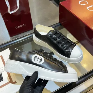 Gucci Screener Black and White Leather Lifestyle Sneakers