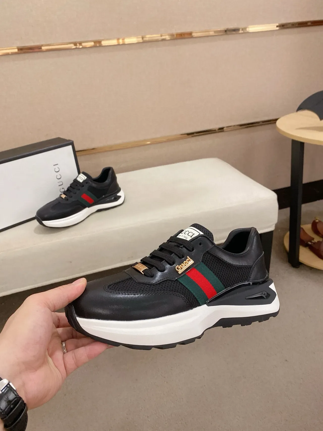 Gucci Screener Black Green Red Web Lifestyle Sneakers 3