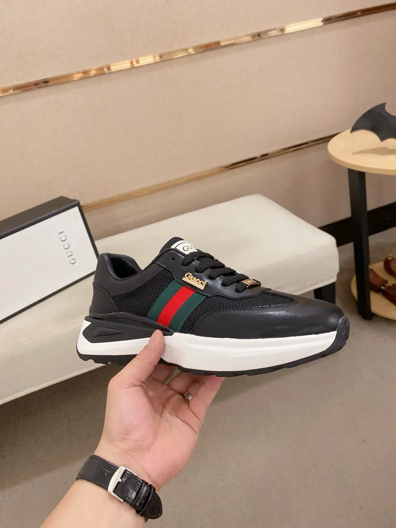 Gucci Screener Black Green Red Web Lifestyle Sneakers 4