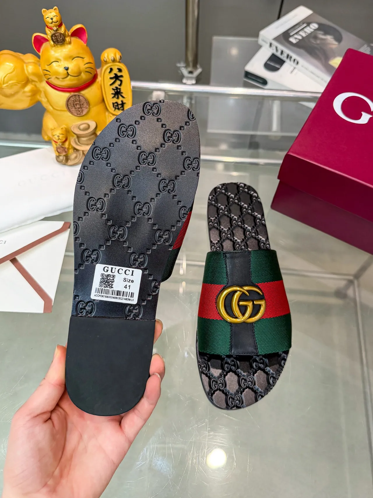 Gucci Screener Black Multicolor GG Logo Hardware Monogrammed Rubber Sole Slippers 2