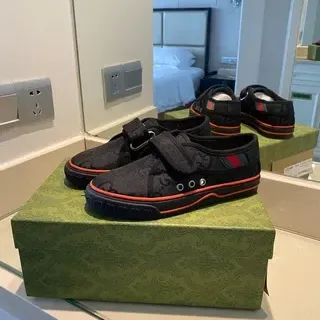 Gucci Screener Black Orange Velcro Strap Closure Interlocking G Jacquard Upper Lifestyle Sneakers