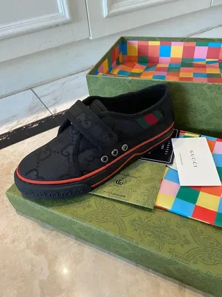 Gucci Screener Black Orange Velcro Strap Closure Interlocking G Jacquard Upper Lifestyle Sneakers 2