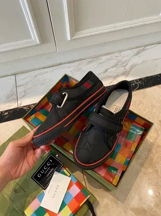 Gucci Screener Black Orange Velcro Strap Closure Interlocking G Jacquard Upper Lifestyle Sneakers 3