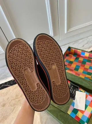 Gucci Screener Black Orange Velcro Strap Closure Interlocking G Jacquard Upper Lifestyle Sneakers 4