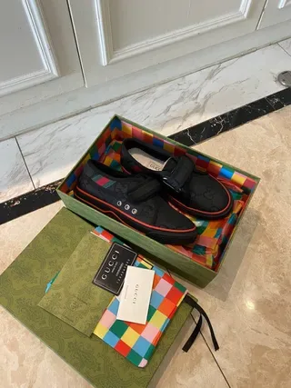 Gucci Screener Black Orange Velcro Strap Closure Interlocking G Jacquard Upper Lifestyle Sneakers 5