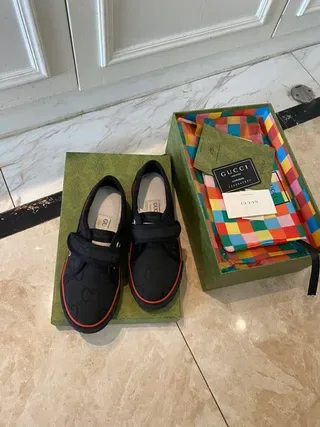 Gucci Screener Black Orange Velcro Strap Closure Interlocking G Jacquard Upper Lifestyle Sneakers 6