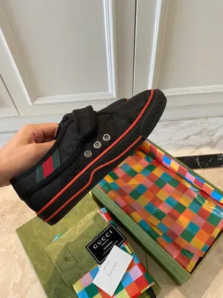 Gucci Screener Black Orange Velcro Strap Closure Interlocking G Jacquard Upper Lifestyle Sneakers 7