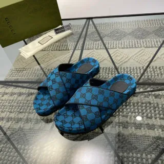Gucci Screener Blue GG Monogram Slippers