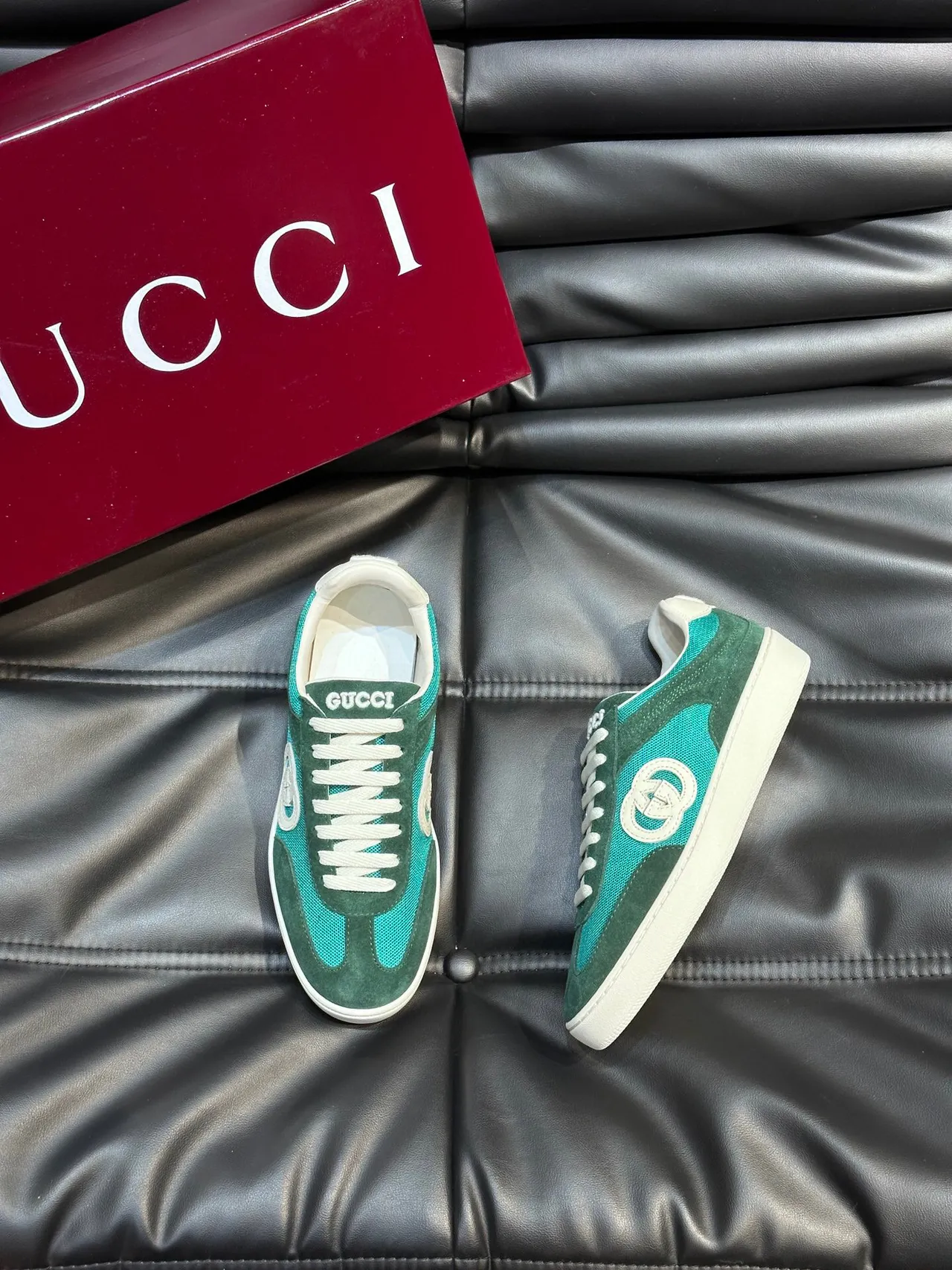 Gucci Screener Green and Teal Suede Mesh Lifestyle Sneakers 2