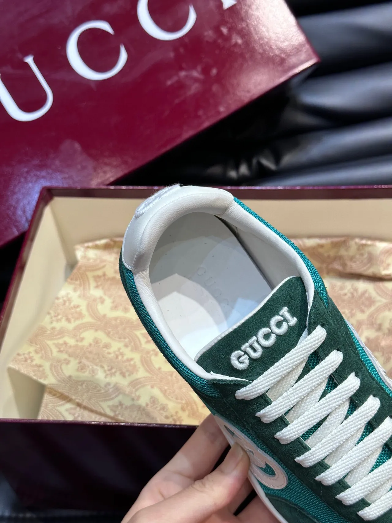 Gucci Screener Green and Teal Suede Mesh Lifestyle Sneakers 8