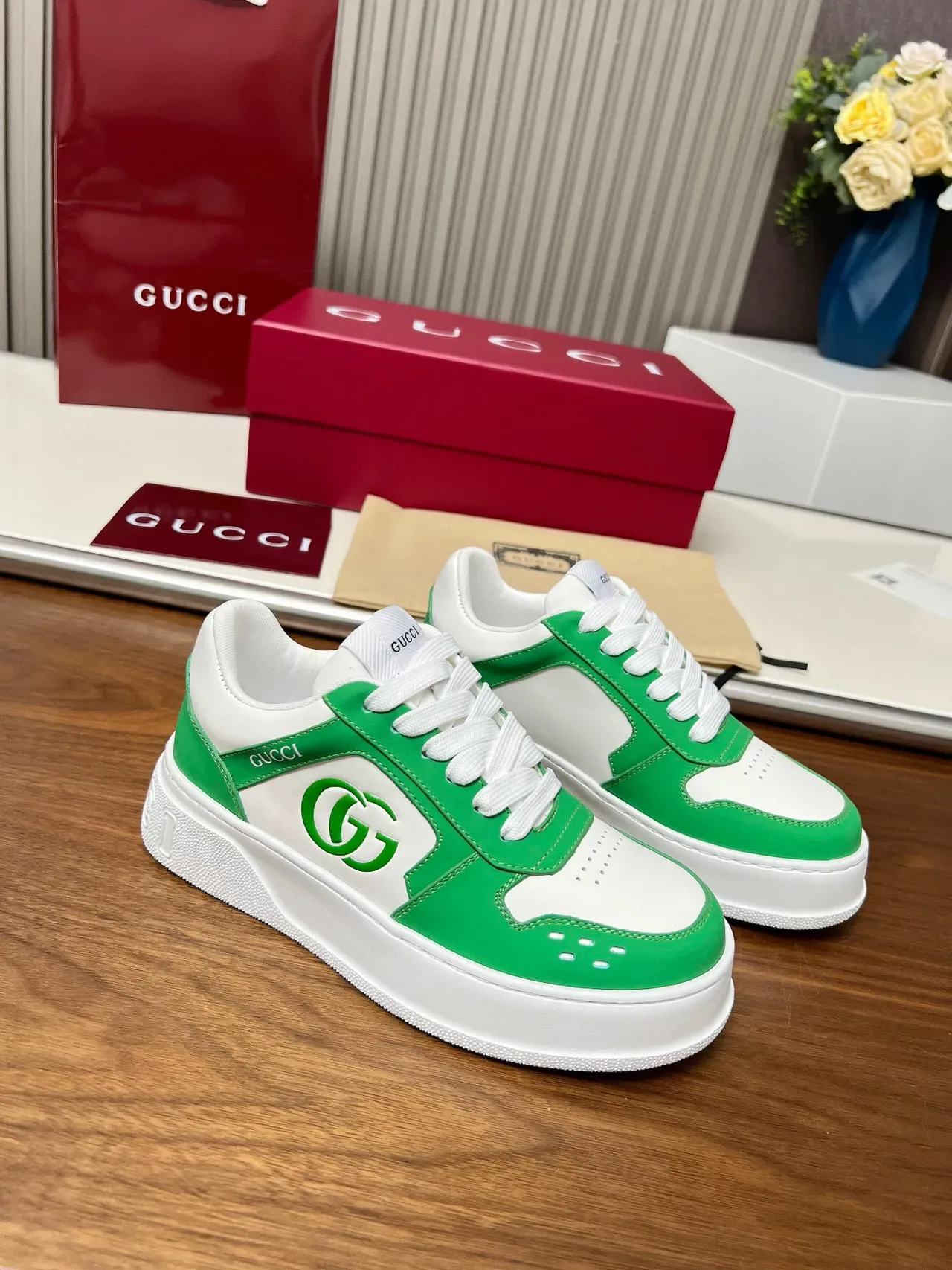Gucci Screener Vert et Blanc Lifestyle Sneakers 9