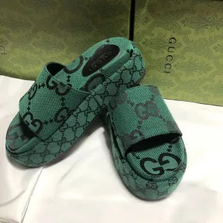 Gucci Screener Green GG Monogram Platform Slippers