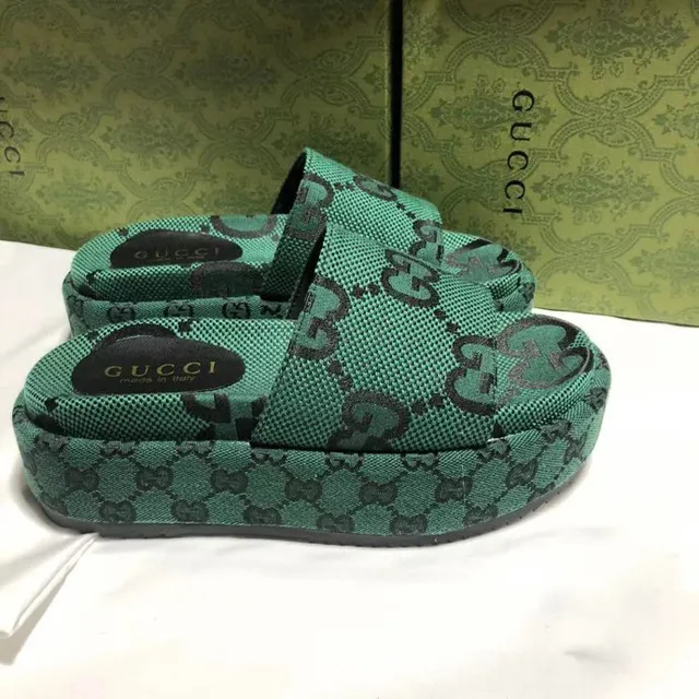 Gucci Screener Green GG Monogram Platform Slippers 3