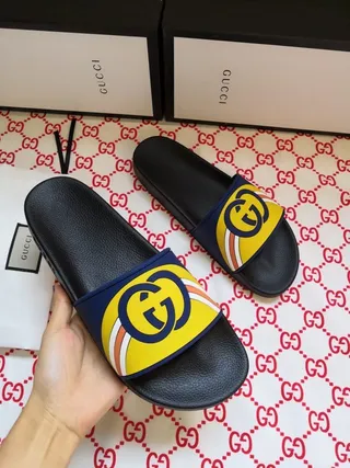 Gucci Screener Interlocking GG Yellow Navy Black Slippers 3