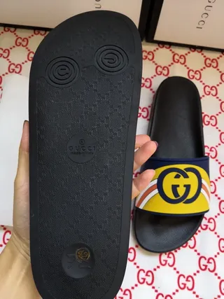 Gucci Screener Interlocking GG Yellow Navy Black Slippers 4