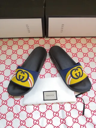 Gucci Screener Interlocking GG Yellow Navy Black Slippers 5