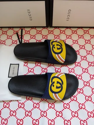 Gucci Screener Interlocking GG Yellow Navy Black Slippers 7