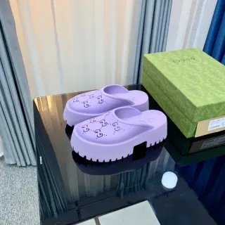 Gucci Screener Lavender Interlocking GG Perforated Platform Slippers