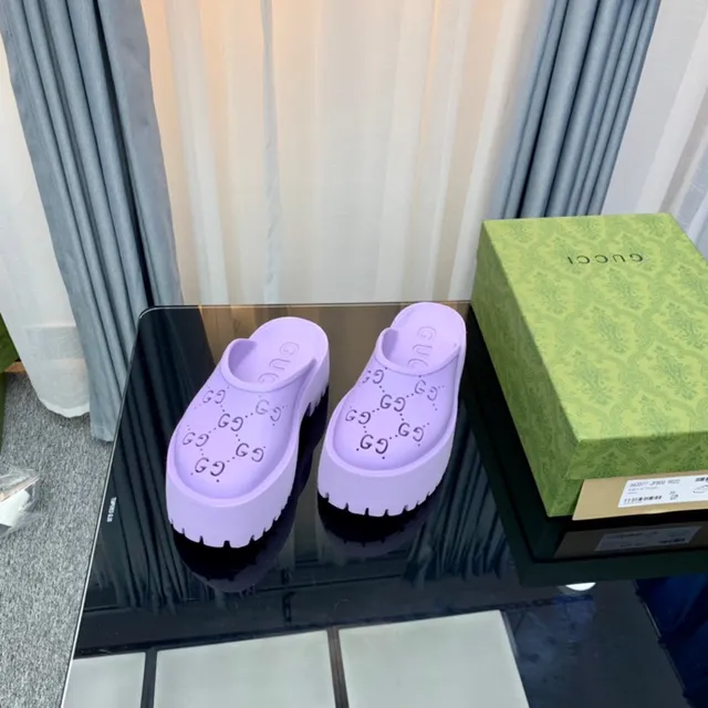 Gucci Screener Lavender Interlocking GG Perforated Platform Slippers 5
