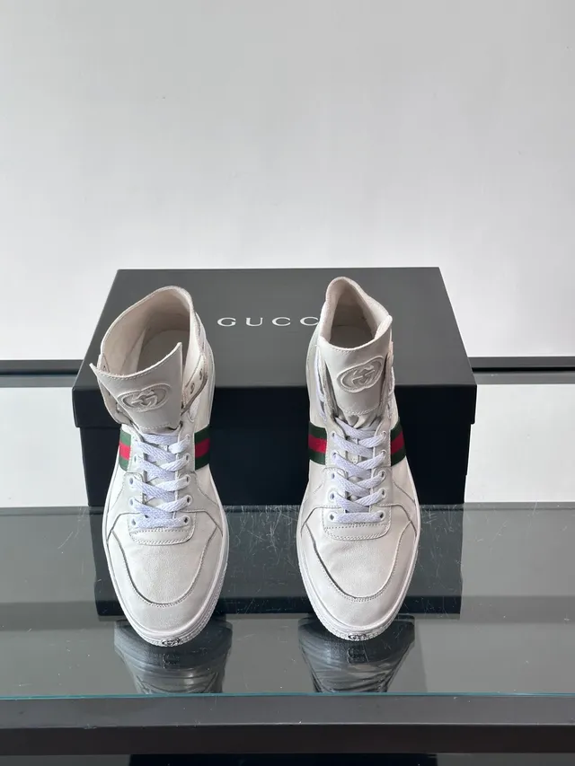 Gucci Screener Light Gray Leather High-Top Lifestyle Sneakers 4