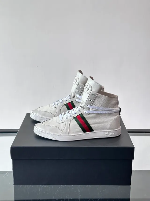 Gucci Screener Light Gray Leather High-Top Lifestyle Sneakers 5