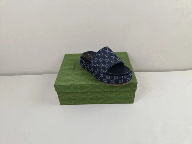 Gucci Screener Navy GG Monogram Platform Slippers 2