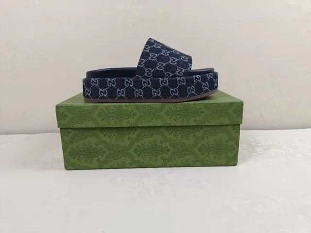 Gucci Screener Navy GG Monogram Platform Slippers 4