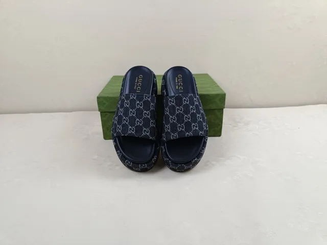 Gucci Screener Navy GG Monogram Platform Slippers 5