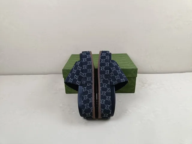 Gucci Screener Navy GG Monogram Platform Slippers 6