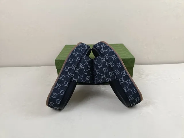 Gucci Screener Navy GG Monogram Platform Slippers 7