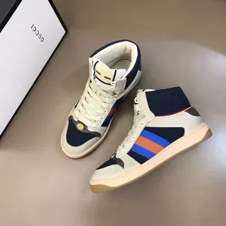 Gucci Screener Off-White Navy Web Stripe High-Top Lifestyle Sneakers