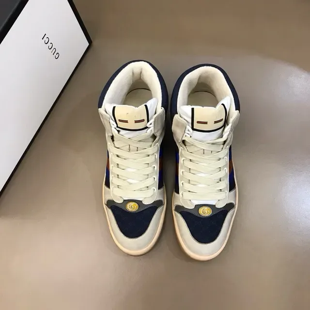 Gucci Screener Off-White Navy Web Stripe High-Top Lifestyle Sneakers 2