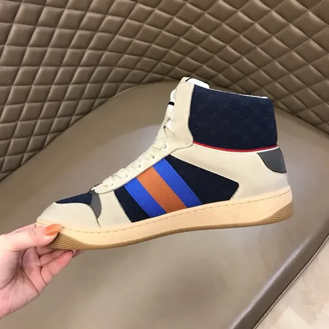 Gucci Screener Off-White Navy Web Stripe High-Top Lifestyle Sneakers 3