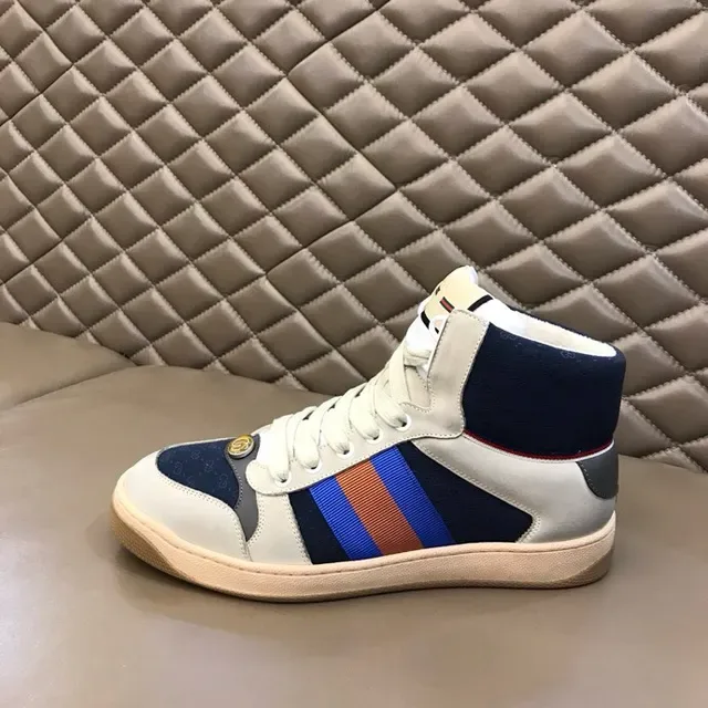 Gucci Screener Off-White Navy Web Stripe High-Top Lifestyle Sneakers 4