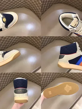 Gucci Screener Off-White Navy Web Stripe High-Top Lifestyle Sneakers 6
