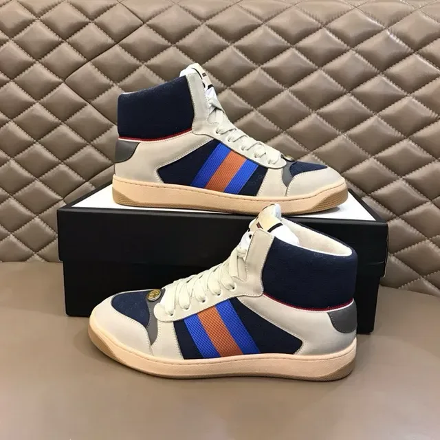Gucci Screener Off-White Navy Web Stripe High-Top Lifestyle Sneakers 8