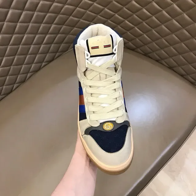 Gucci Screener Off-White Navy Web Stripe High-Top Lifestyle Sneakers 9