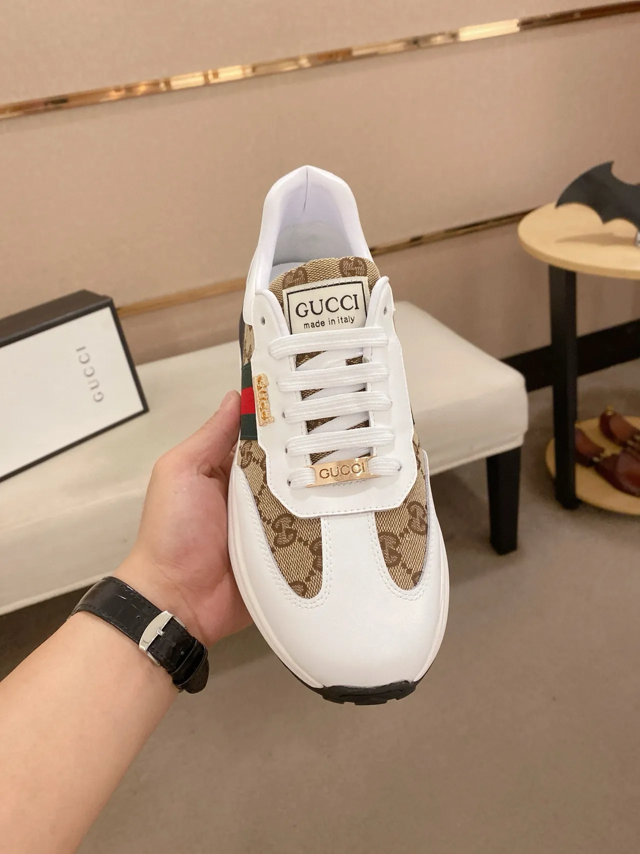 Gucci Screener White Beige Red Green Web Chunky Sneakers 2