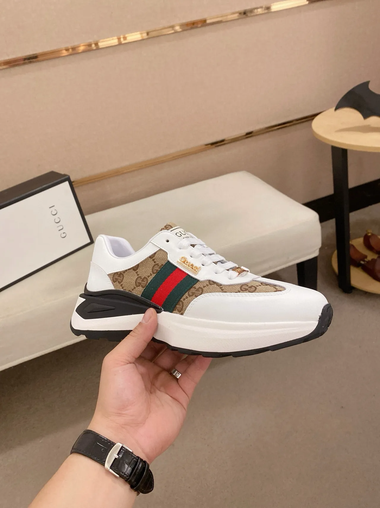 Gucci Screener White Beige Red Green Web Chunky Sneakers 4