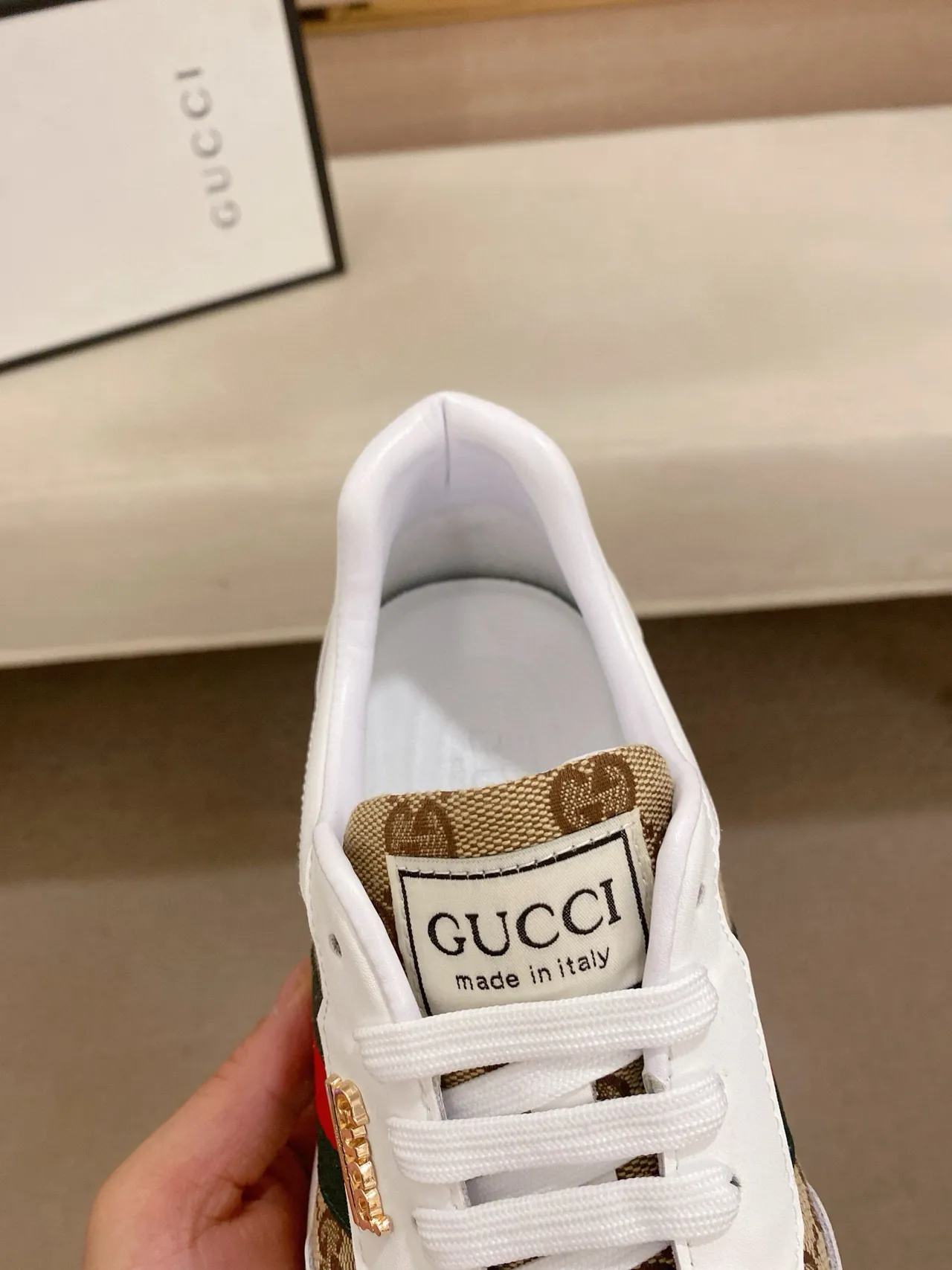 Gucci Screener White Beige Red Green Web Chunky Sneakers 6