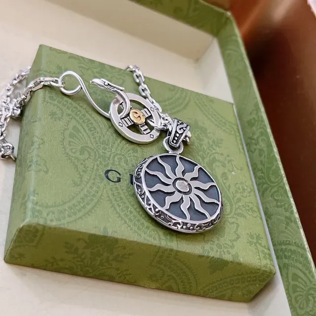 Gucci Silver Black Chain Circular Sunburst Pendant Necklace 2