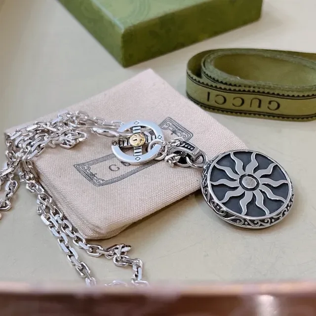 Gucci Silver Black Chain Circular Sunburst Pendant Necklace 5