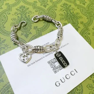 Gucci Plata Negro Gruesa Cadena Enlace Texturizada Barril Conectores Pulsera
