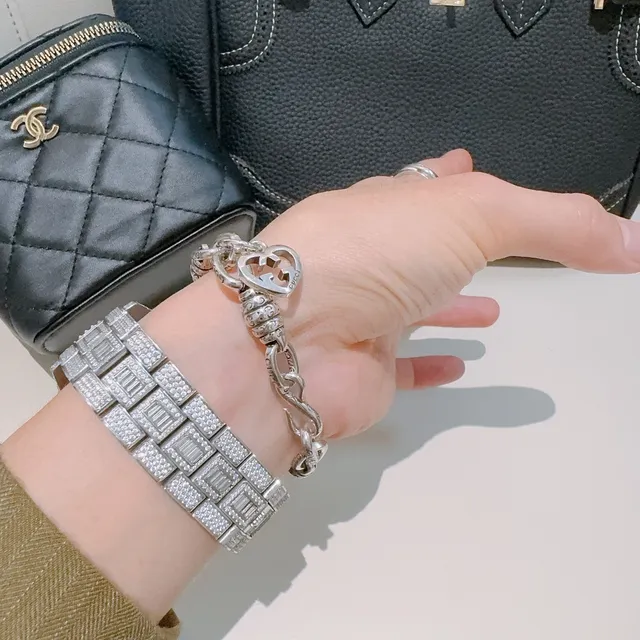 Gucci Silver Black Chunky Chain Link Textured Barrel Connectors Bracelet 2