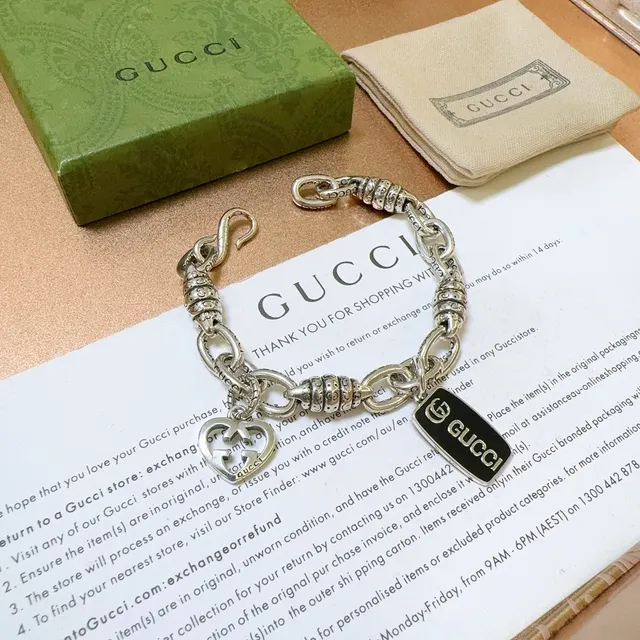 Gucci Silver Black Chunky Chain Link Textured Barrel Connectors Bracelet 3